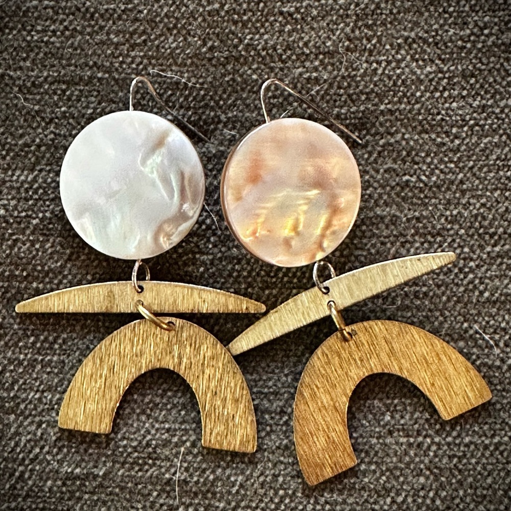 Handcrafted Brass and Pearl Dangle Earrings